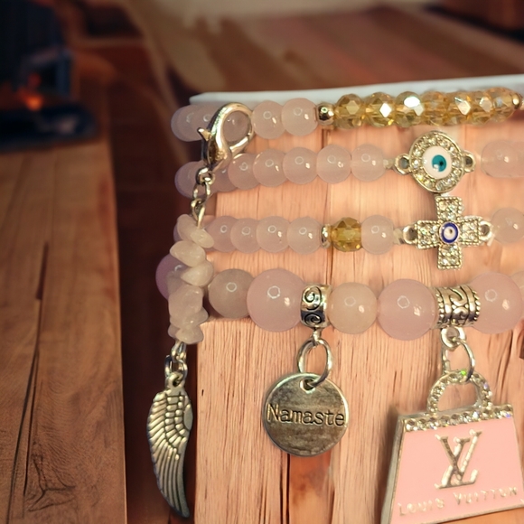 Pink LV Crystal Namaste Charmed bracelets Set - Picture 4 of 7